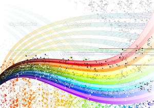 Musician rainbow with many notes.
